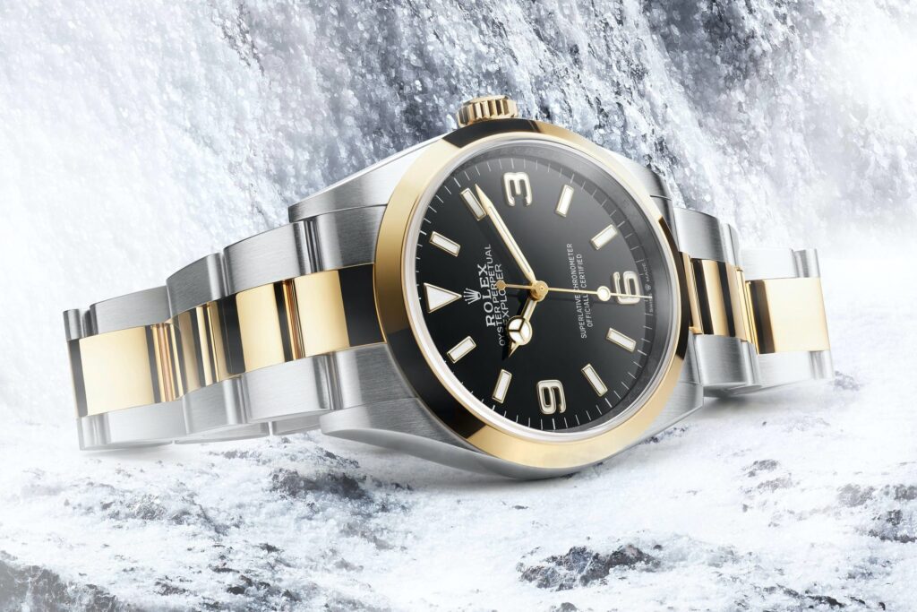 Rolex Explorer 1 in yellow gold and steel