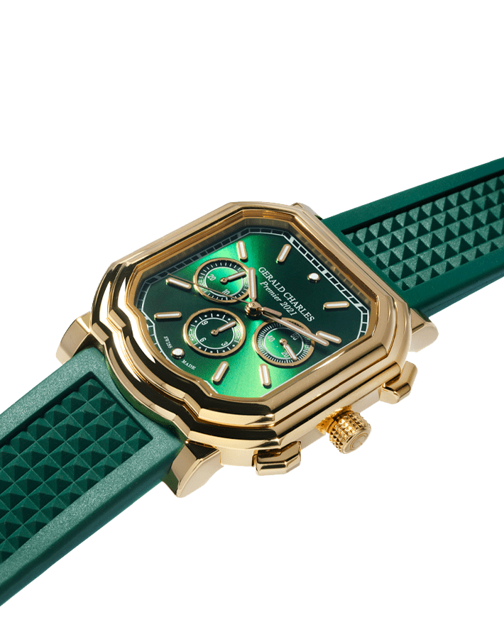 gerald charles maestro 3.0 cronografo in oro giallo con quadrante e cinturino verdi