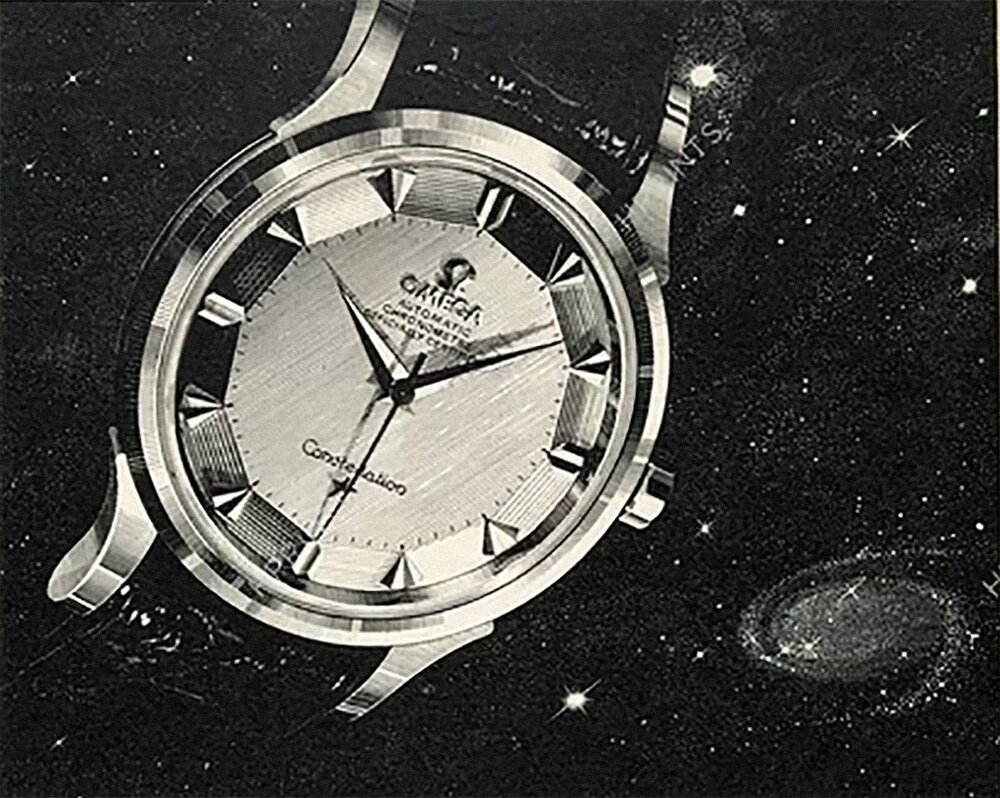 manifesto vintage per pubblicità di omega constellation