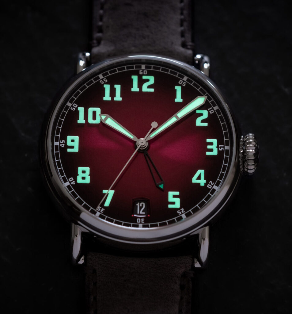 Moser Heritage Dual Time with luminescent indexes and hands of Luminova