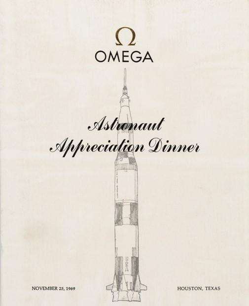 Menu della cena organizzata da Omega in onore delle missioni Apollo
