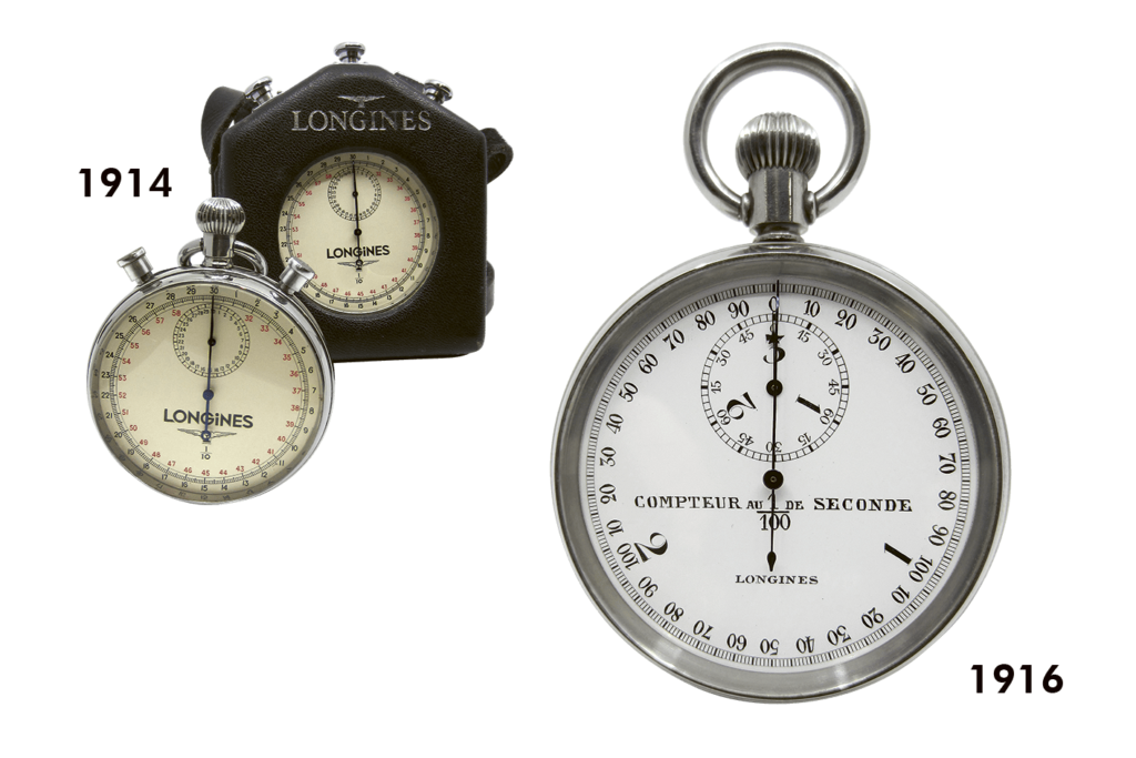 three longines pocket watches from 1914 and 1916 with white dial and black numerals
