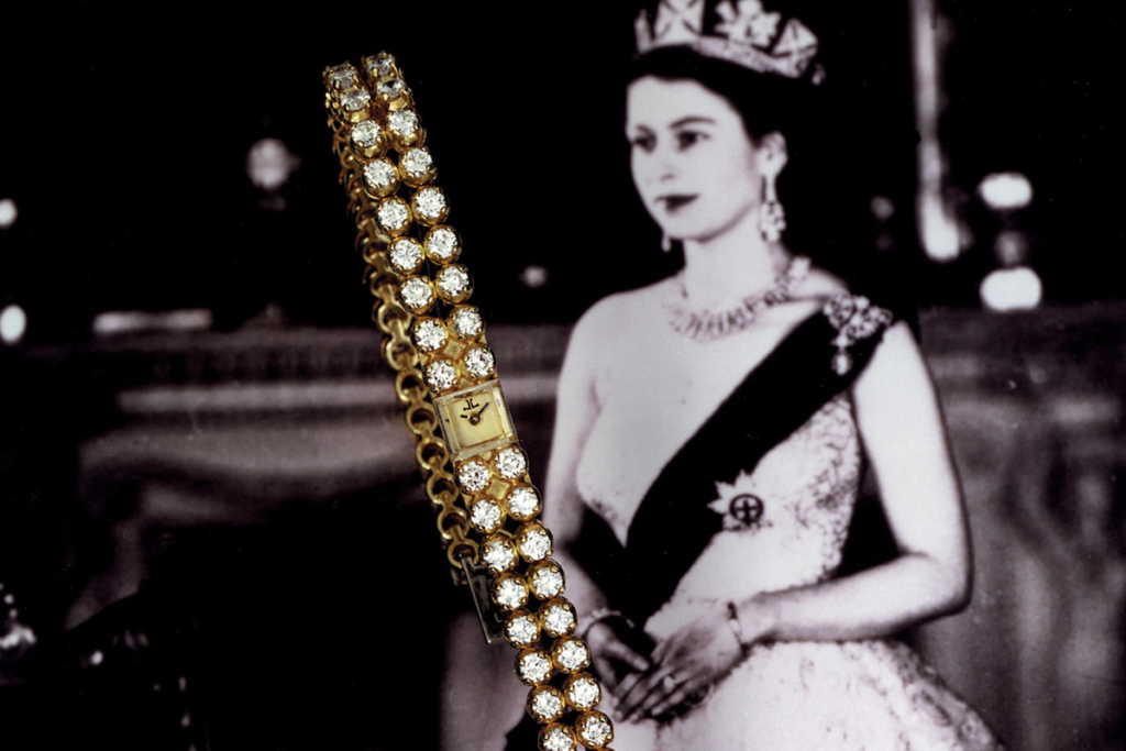 jaeger-lecoultre 101 in oro giallo con diamanti appartenente alla regina Elisabetta