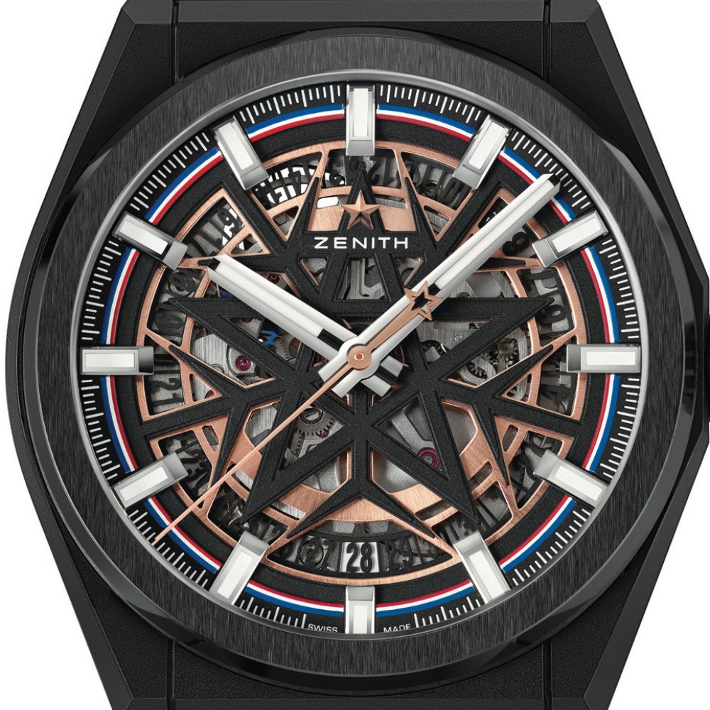 macro on the dial of the new zenith x fusalp defy classic skeleton