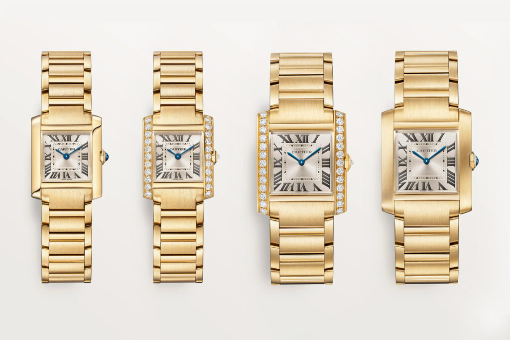 the new yellow gold models of the Cartier Tank Française
