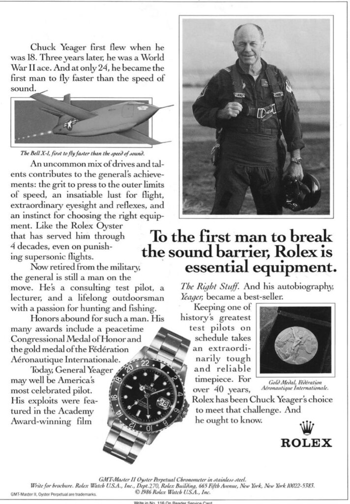 rolex vintage print ad con chuck yeager 