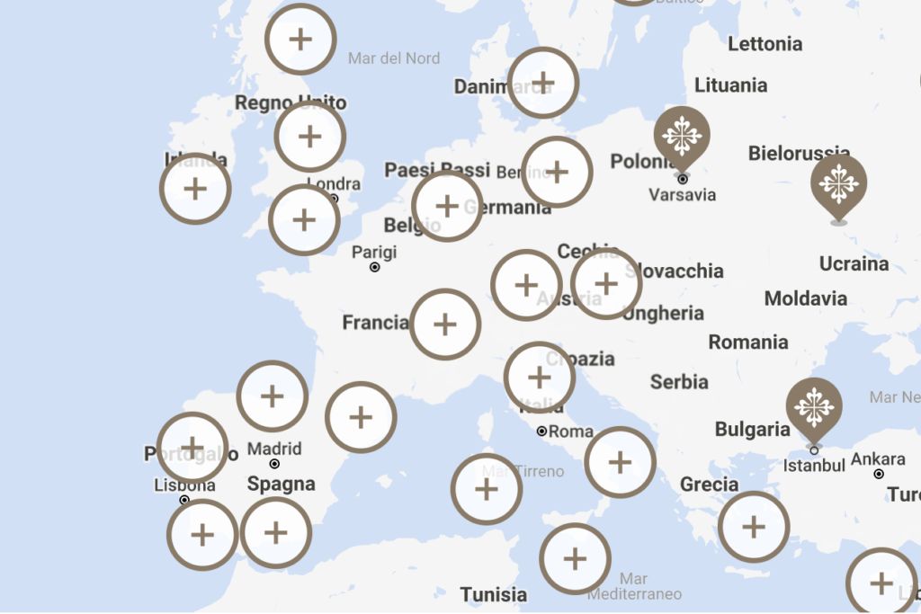 the authorized dealers of patek philippe in italy and europe in the map
