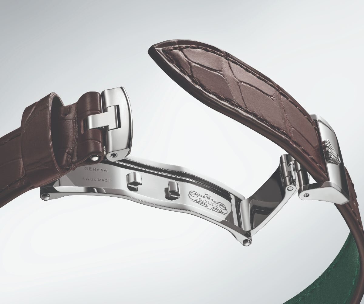 fermaglio dual clasp con cinturino in alligatore del Rolex 1908 Perpetual