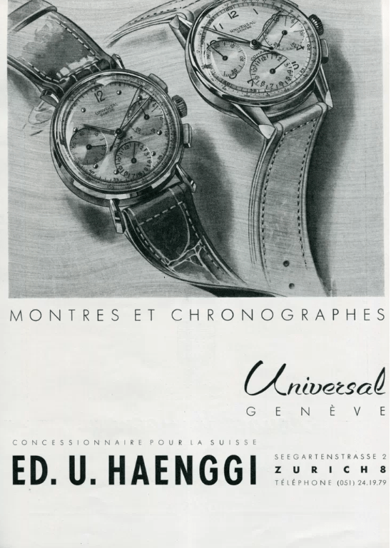 Vintage advertising for the Universal Genève Compax chronograph