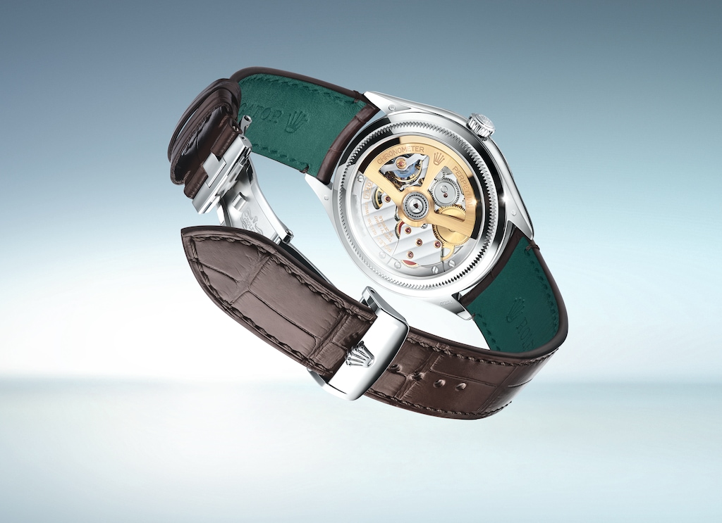 Rolex 1908 in platino novità di rolex a watches and wonders 2024 fondello in vetro zaffiro con movimento a vista
